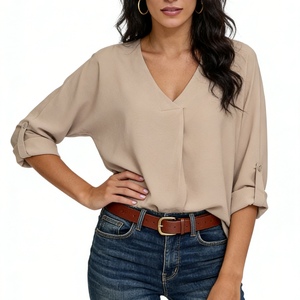 เสื้อเชิ้ตผู้หญิงคอวีทรงโอเวอร์ไซส์แขนยาวหลวมๆ ผ้าชีฟอง สไตล์ลำลอง แฟชั่น - Product Image 5