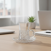 Tasse et soucoupe en verre européen écologique à motif floral perlé, avec poignée incurvée, pour thé et café, pour la maison, le bureau, le café, verrerie décorative élégante