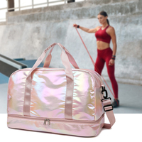 Sac de sport holographique irisé personnalisé, grande capacité, séparation sec/humide, sac de week-end/nuit avec compartiment à chaussures