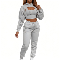Vêtements pour Femme Mode Jogger Manches Longues Nude Pantalon de Survêtement et Sweat à Capuche Ensemble Épais Polaire 3 Pièces Ensemble