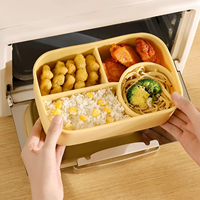 Boîte à lunch bento en silicone anti-fuite Asia avec cuillère et fourchette en acier inoxydable 304, rangement alimentaire pour la maison, le bureau et les voyages