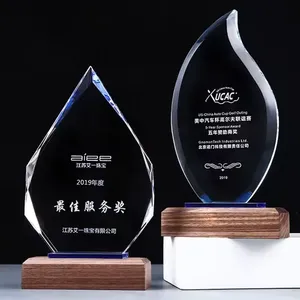 Trophées en bois gravés au laser personnalisés pour les entreprises, thème sportif, souvenir, modèle, plaque de récompense en verre cristal et bois - Product Image 3