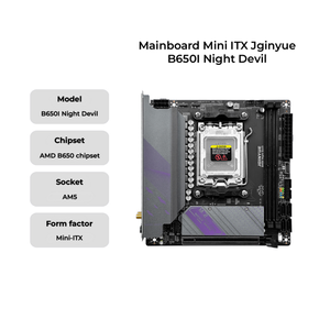 เมนบอร์ด JGINYUE B650i Night Demon ITX Mini DDR5 สำหรับคอมพิวเตอร์ AM5 รองรับซีพียูซีรีส์ 7000 เมนบอร์ด JGINYUE B650i Night Demon - Product Image 2