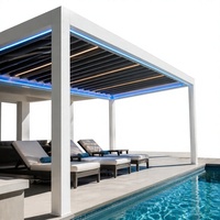 Pergola en aluminium avec toit à lames motorisées, revêtement poudré, écologique, patio extérieur, bioclimatique, étanche, avec bandes lumineuses LED