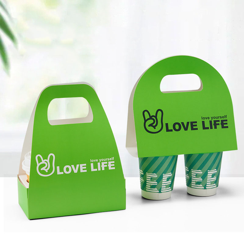 2 Cup Drink Carrier With Handle - 10Pcs Disposable Paper Cardboard Coffee Cup Holder Portable Drink Caddy Cup Carriers Foldable Go Cup Holder Food Delivery