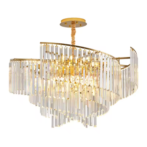 Lámpara colgante de diseño giratorio para sala de estar, lámpara de araña moderna de cristal K9 rectangular redonda - Product Image 6