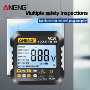 เครื่องตรวจจับปลั๊กไฟฟ้า ANENG AC10 ตรวจสอบขั้วปลั๊ก ตรวจสอบเฟส ตรวจจับเฟส ปลั๊ก US/EU มัลติมิเตอร์แบบดิจิตอล เครื่องทดสอบซ็อกเก็ต - Product Image 2