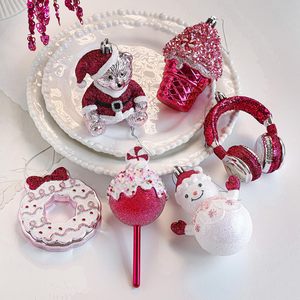 Pink Themed Christmas Party Decor Candy Doughnut Snowman Lollipop <b>Glitter</b> Xmas Baubles Environmental Friendly Luxury - Product Image 2