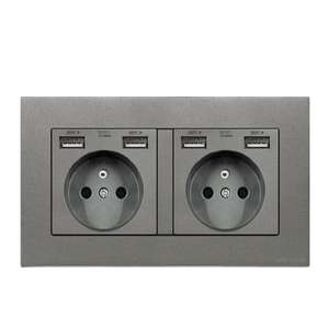 Panel Táctil Plateado para PC, Estándar Europeo 146, Tipo 16A, Interruptor de Pared Francés, Enchufe de 3 Pines, Interruptor 1 a 2 - Product Image 2