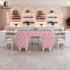 White Wood Top Double <b>Nail</b> Salon <b>Desk</b> Manicure Lap Reception With Dust Collector Fan for <b>Nail</b> Shop - Product Image 2
