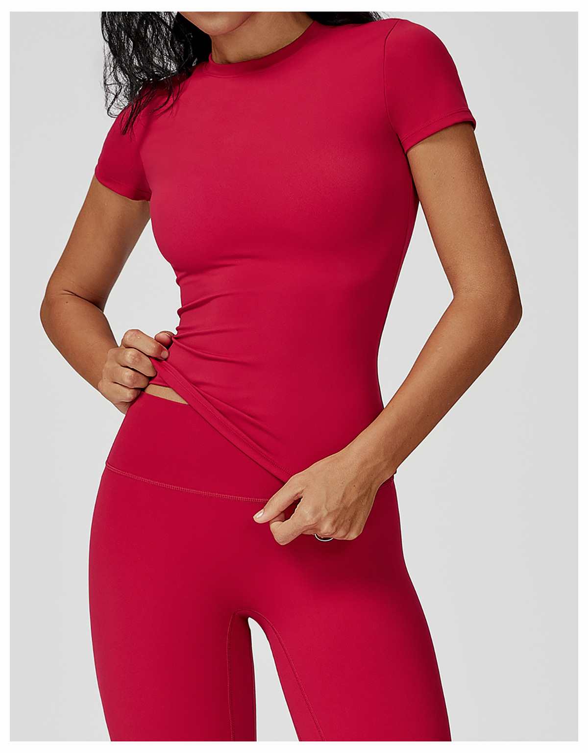Plain Round Neck Breathable Quick Drying Yoga Fitness T-shirt Outdoor Running Sports Women's Short Sleeves Top