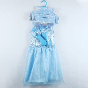 Ensemble de déguisement de <span class=keywords><strong>princesse</strong></span> pour filles, robe en tulle bleu à paillettes avec chaussures à pois, costume de fête d'anniversaire pour enfants - Product Image 1