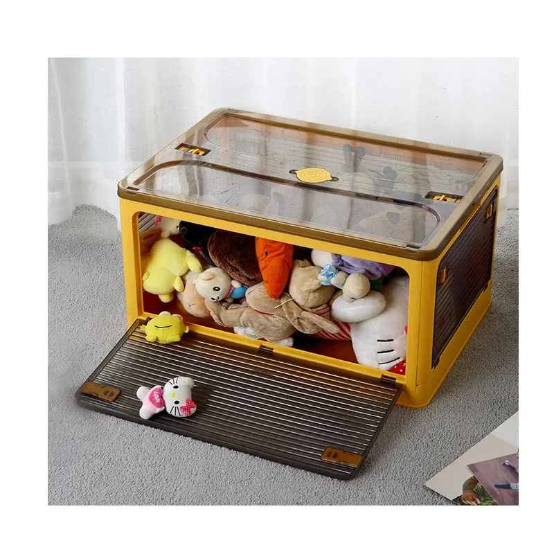PP home folding storage container for toys books clothes stackable dustproof plastic foldable storage box with handles