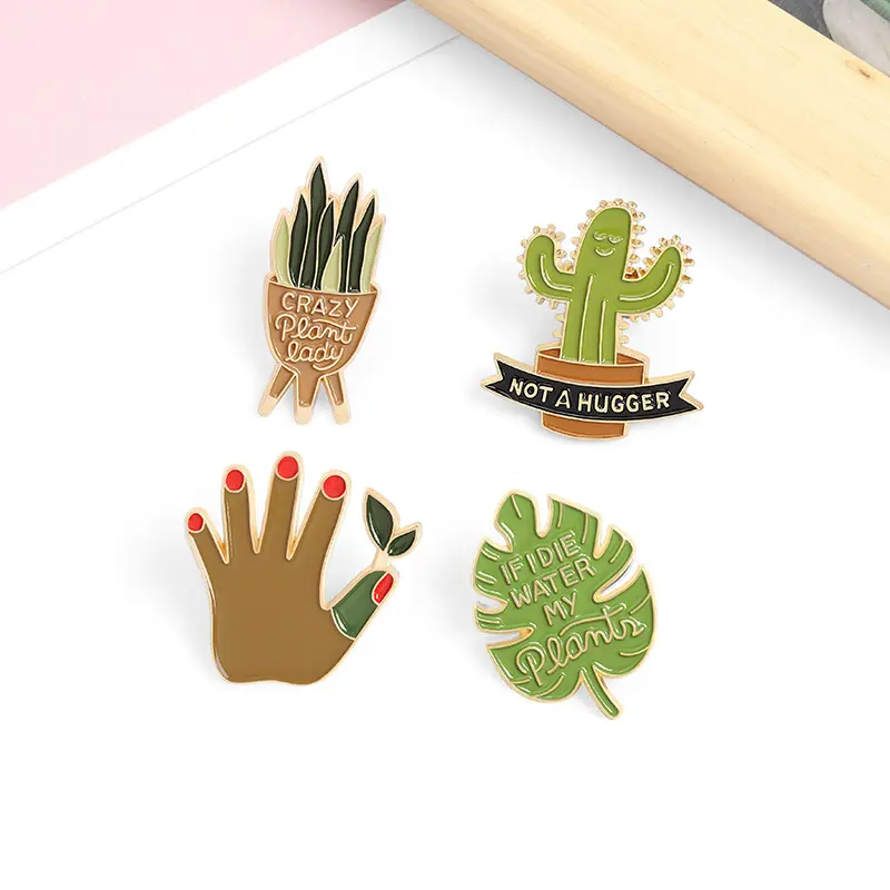 Aangepaste Cactus Liefhebber Potplant Moeder Papa Dame Broche Reversspeld Badge Metalen Email Plant Pin