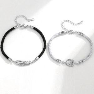 2pcs/Set Milan <b>Rope</b> <b>Rope</b> Chain Feather Star Couple <b>Bracelets</b> for Women Men Silver Pendent Couple <b>Bracelet</b> Set - Product Image 3