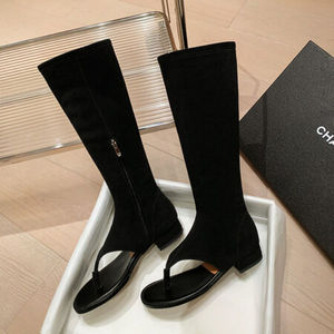 Bottes hautes pour femmes en daim de vache et cuir givré, fermeture éclair, bout pointu, décorées de métal, respirantes, bottes tendance - Product Image 2