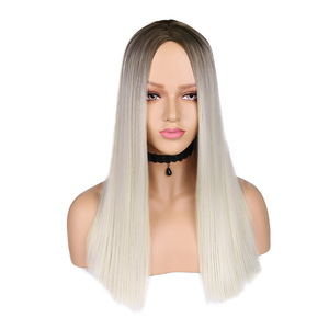 Peluca de pelo sintético recto de longitud media europea americana de 18 pulgadas, gran oferta transparente para <span class=keywords><strong>Amazon</strong></span> Light Blonde Gradient Limited - Product Image 6