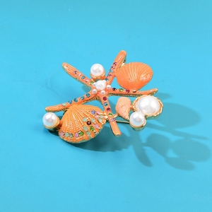 Broche de estrella de mar esmaltado con concha de Caracol de perla de cristal, joyería de ropa inicial a la moda al por mayor, venta al por mayor de 2017 - Product Image 4