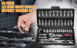 46-Pieces 1/4 Inch Drive <b>Socket</b> Ratchet Wrench Set Metric Bit <b>Socket</b> Extension Bar Hand Tools Case Pack Auto Repair Garden Use - Product Image 4