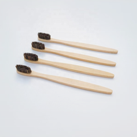 Brosse à dents plate économique pour adulte, purement naturelle, avec poils doux 100% biodégradables en crin de cheval, logo gravé, pour usage domestique