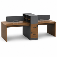 Bureau de travail ouvert élégant et minimaliste à quatre postes, avec cloisons, grand volume, en panneaux de particules mélaminés, pour l'exportation
