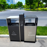 Poubelle de recyclage à double compartiment en acier inoxydable, debout, pour l'extérieur, avec cendrier central, pour les parcs publics, les allées, les espaces commerciaux