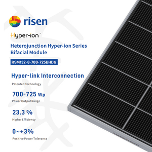 แผงโซลาร์เซลล์แบบกระจกสองชั้น Risen N-Type 715W 710W 705W 700W กำลังไฟ 720w HJT แบบสองหน้า สำหรับใช้ในบ้าน - Product Image 3