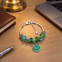 Bracelets élégants pour la confection de bijoux de sororité, avec motifs de fleurs vertes et roses, de symboles de vie et de lettres grecques Iota Phi Lambda, pour clubs universitaires et chapitres