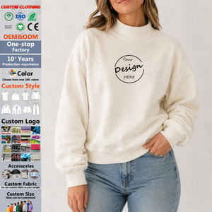 เสื้อสเวตเชิ้ตคอเต่าผู้หญิงขายส่ง คุณภาพสูง ปักลายปักโลโก้ พิมพ์ลายพัฟ ผ้าฝ้ายฟลีซ เสื้อคอเต่าแบบพื้นฐาน - Product Image 1