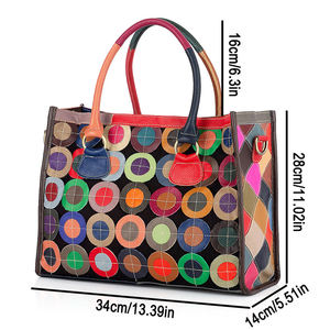 Sac fourre-tout AndoBag pour femmes en cuir de vache véritable + toile, sacs à bandoulière avec surpiqûres colorées, motif géométrique, sac à main 10663 - Product Image 2