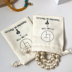 Wholesale Natural Custom Logo Printed Cotton Linen <b>Drawstring</b> <b>Bag</b> <b>Makeup</b> Brush Earphone Perfume Storage Cotton Sachet - Product Image 3