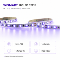 Bande lumineuse LED UV WISMART DC12V SMD5050, 60 LED/m, PCB 10 mm, 14,4 W, 395-400 nm, IP20, 1 m, pour l'éclairage d'inspection fluorescente