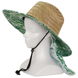 2-Way Trendy Monstera Leaf Pattern Sombrero de Sol de paja de verano para Mujer con sombrilla extraíble - Product Image 1