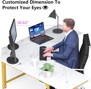 Trắng cẩm thạch + khung vàng lớn + 4 tầng kệ hiện đại L hình bàn - Product Image 6