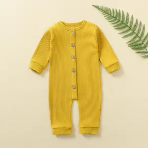 Bebês Bebê Ribbed Knit 100% Algodão Romper Onesies Recém-nascido Bodysuit Manga Longa Ocidental para Meninos