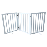 Barrière de sécurité pour animaux de compagnie rétractable moderne, design personnalisé, blanc/gris, 3 panneaux, autonome et pliable, pour chambre à coucher, école, parc