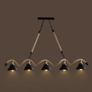 Retro in ferro stile Country canapa lampadario a corda vecchia lampada a sospensione a soffitto per tavolo da pranzo - Product Image 5