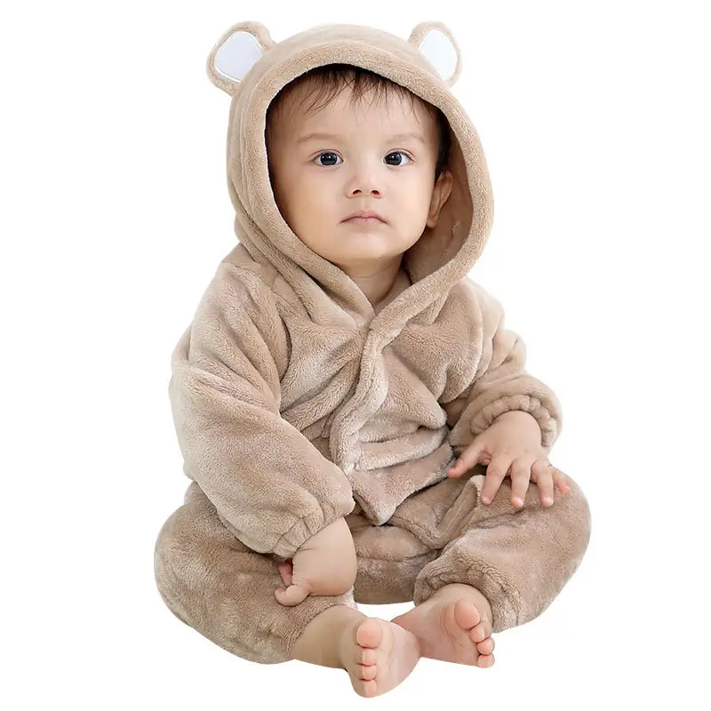 Toddler Clothing Wear Super Cute Baby Bear Ears Baby rompers Foreign Trade Autumn and Winter Full Flannel Washable Support