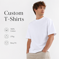 T-shirts Homme Manches Courtes en Coton 275 GSM, Col Côtelé, Coupe Boxy Décontractée, Style Urbain, Prêts pour Impression DTF – Vente en Gros