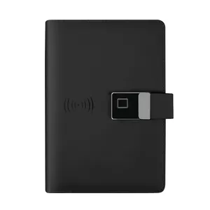 Newest Diary Planner Leather Cover Note Books A5 Notepad Business Wireless Charging Fingerprint Lock Notebook with Powerbank