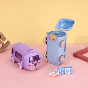 Hot Sale Cute Kids 500ml Eco-Friendly PC Material Anti-corrosion Portable Bus Shape <b>Straw</b> Drinking <b>Cup</b> Shoulder Strap for - Product Image 2