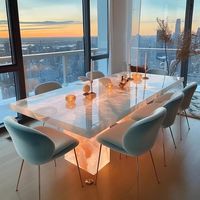 HJ HOME Italienischer Natürlicher Jade-Leuchttisch Moderner Luxus-Marmortisch Rosa Langer Ovaler Esstisch