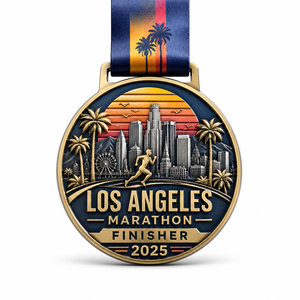 Médaille de finisseur personnalisée en alliage de zinc 3D doré, style Art Déco, avec palmier, pour marathon de <span class=keywords><strong>Miami</strong></span>, avec ruban rose et turquoise - Product Image 4