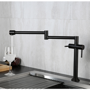 Robinet d'évier de <span class=keywords><strong>cuisine</strong></span> en laiton à double poignée, pont en Arc haut, remplisseur de Pot, robinet de pliable gratuit - Product Image 4