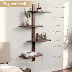 Estantes flotantes para pared, estantes de almacenamiento de madera de pino para habitación, estante colgante, organizador para dormitorio, <span class=keywords><strong>cocina</strong></span>, sala de estar, nogal - Product Image 6