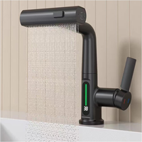Vente en gros de mitigeur à cascade intelligent noir robinet extractible extensible haut lavabo de salle de bain robinet mitigeur d'évier