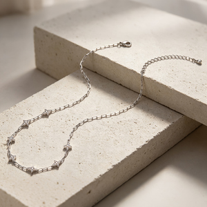 Collar con Colgante de Estrella, Chapado en Rodio, Cadena de Eslabones con Circonita Cúbica, Minimalista, Unisex, para Uso Diario - Product Image 2