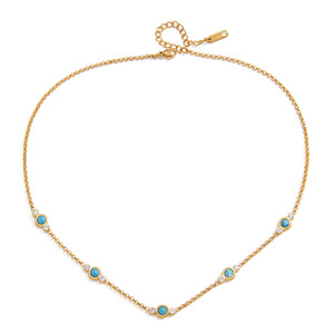 Collier en cristal avec turquoise bleue et strass sertis clos, design géométrique rond, pour usage quotidien et loisirs - Product Image 5