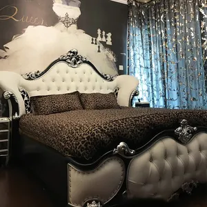 Ucuz çift kişilik yatak fransız antika ahşap mobilya lüks rokoko avrupa düğün el oyma çam yatak