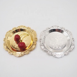 Bandeja <span class=keywords><strong>de</strong></span> metal decorativa para servir pasteles, plato <span class=keywords><strong>de</strong></span> fruta, suministros para fiestas, restaurante en casa, chapado en oro y plata europeo - Product Image 2